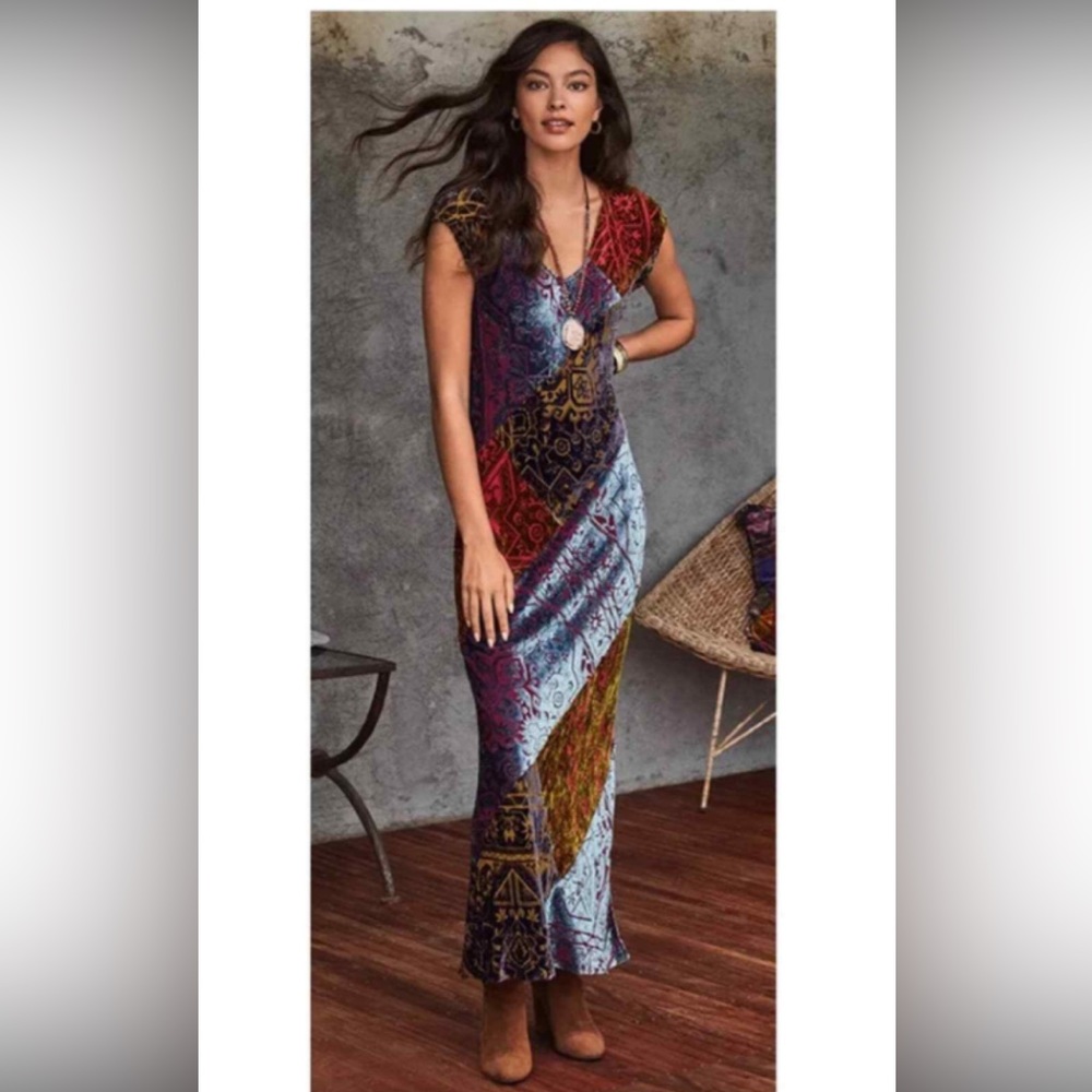 Johnny Was Blue Maxi Dress V-Neck Cocktail